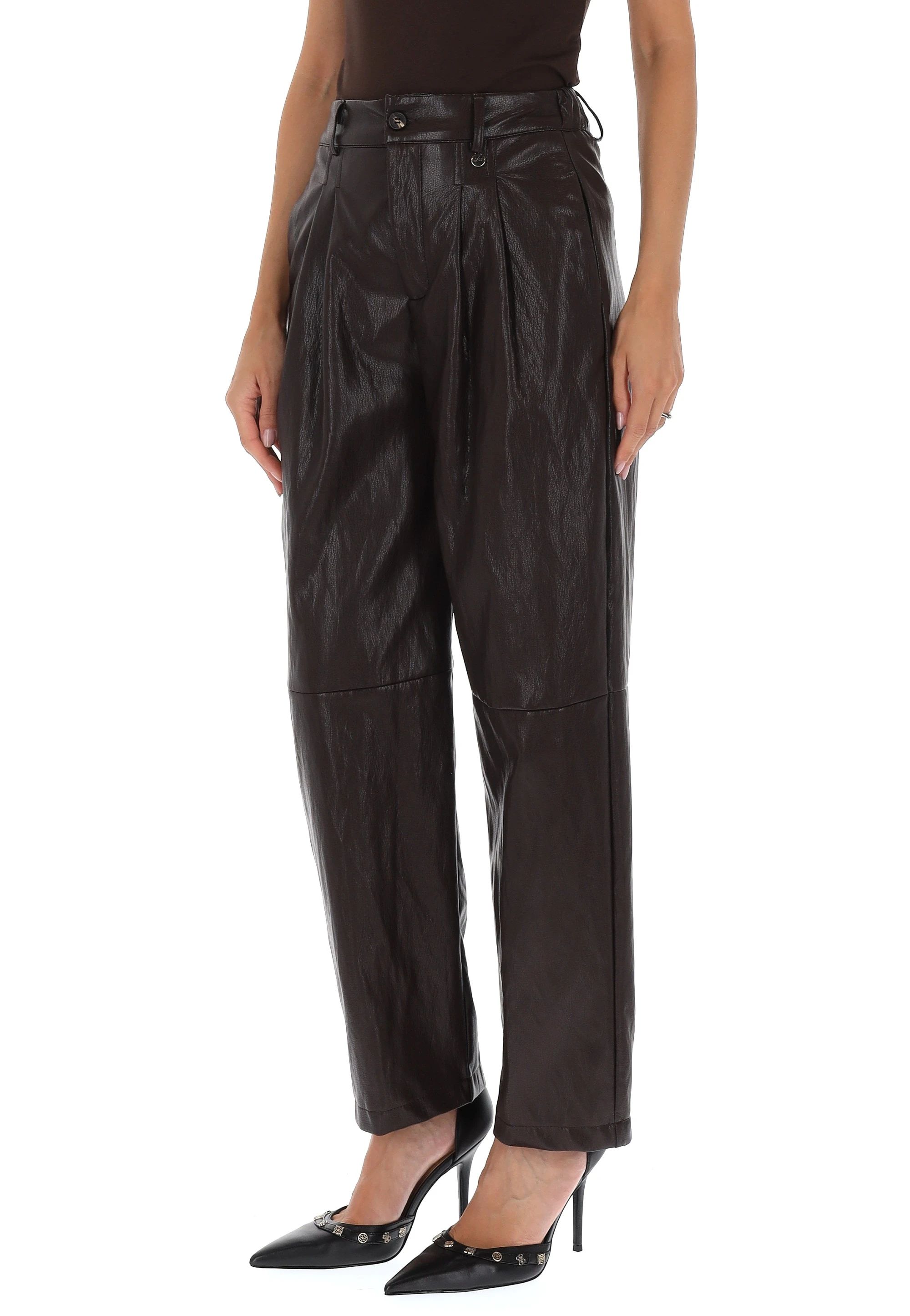 Pantalone barrell in similpelle