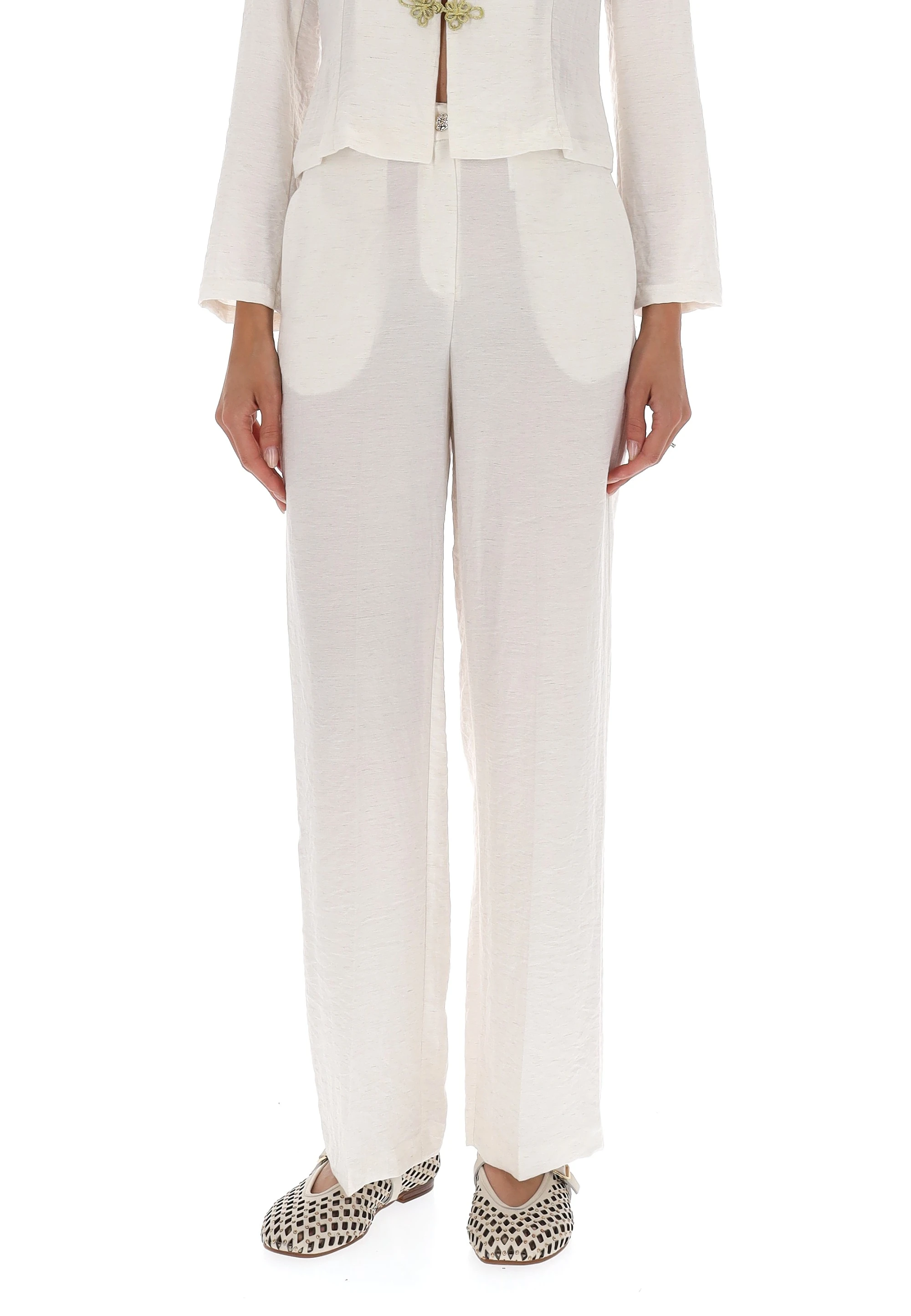 Pantalone a palazzo èks in misto viscosa