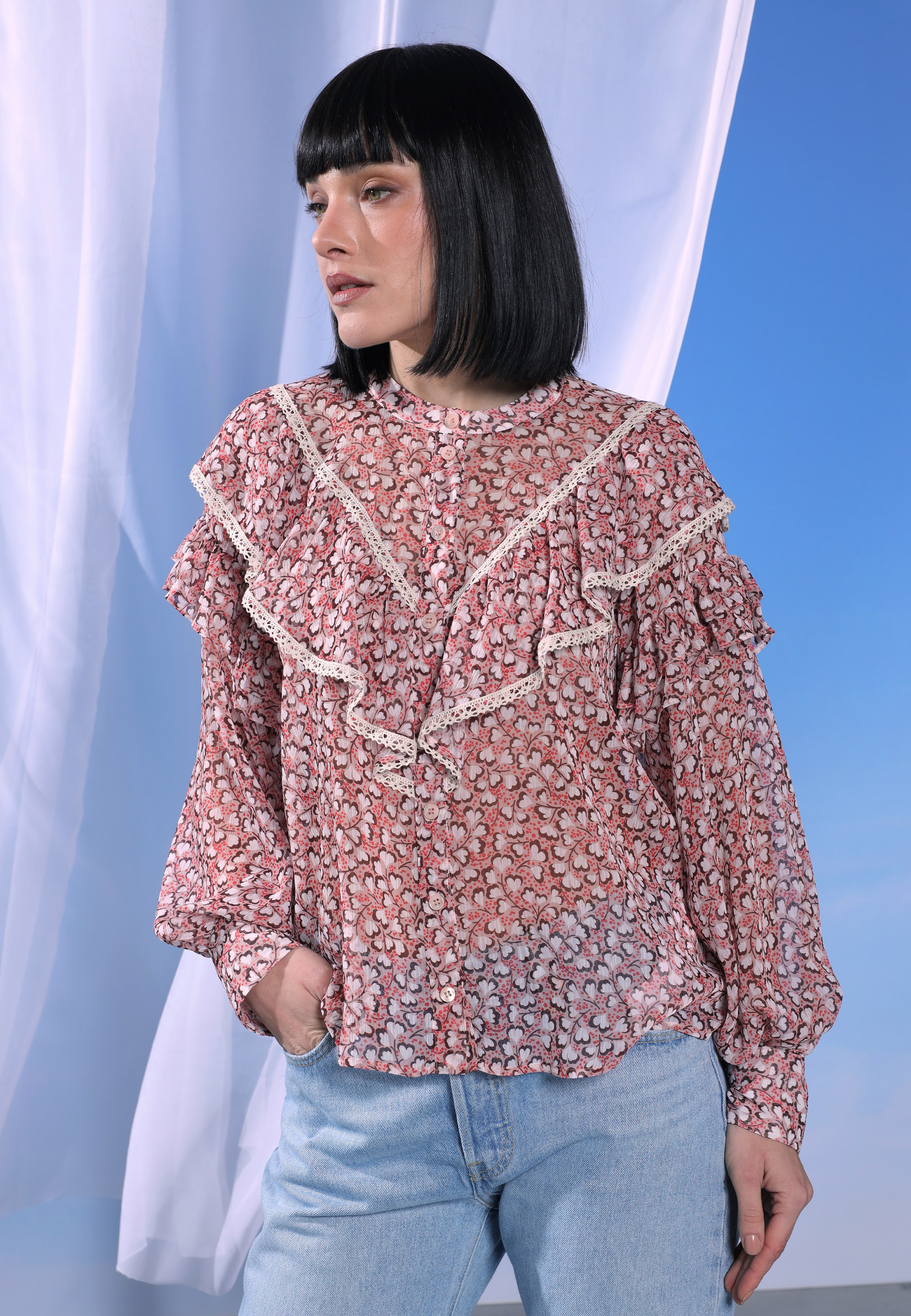 Camicia georgette in fantasia con rouges